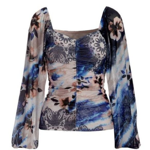 Boston Proper Tops - NWOT-  Beautiful Boston Proper Floral Paisley Ruched Mesh Top Size Small